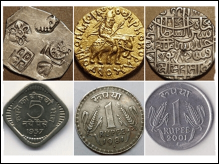 भारतीय मुद्रा का इतिहास, सोने-चांदी से सिक्कों से आधुनिक सिक्कों तक