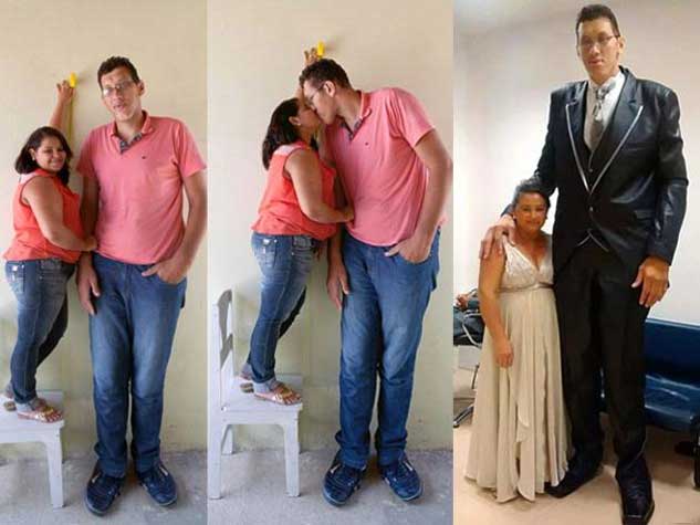 Touching tale of the 7ft 8in man weds half size wife.