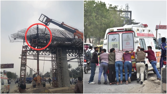 उज्जैन–इंदौर रोड पर बन रहे फ्लाईओवर में सेफ्टी फेल, सरियो का जाल मजदूर पर गिरने से हो गई मौत