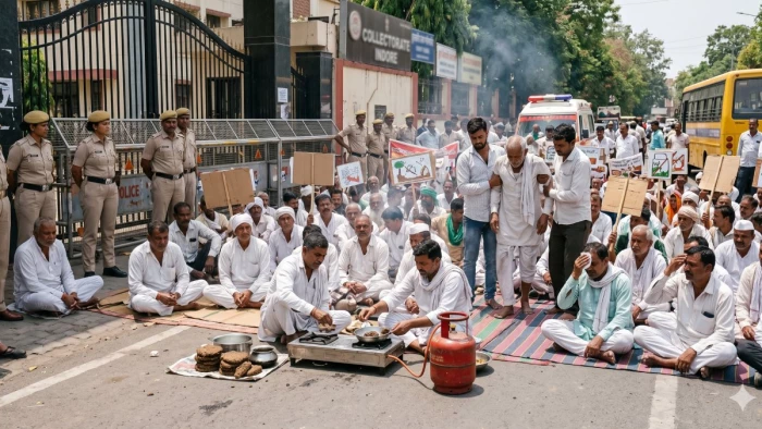 इंदौर-मनमाड़ रेल लाइन और ईस्टर्न रिंग रोड के खिलाफ किसानों का कलेक्ट्रेट पर हल्लाबोल, कलेक्टर से चर्चा के बाद 20 दिन के लिए आंदोलन स्थगित