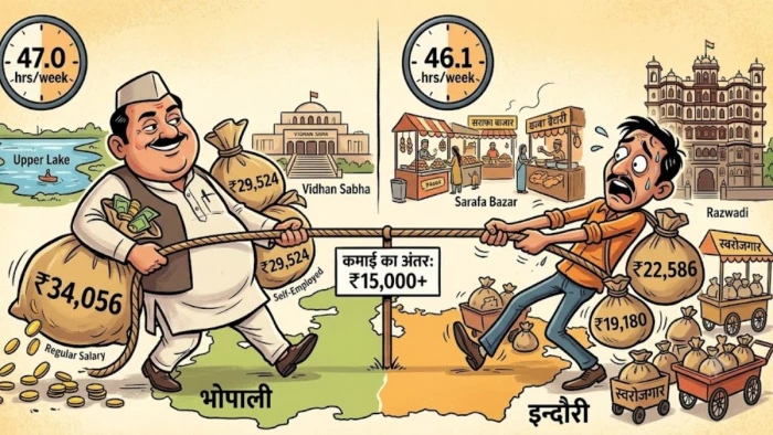 इंदौरियों से मात्र 50 मिनट ज्यादा काम कर 15 हजार रुपये अधिक कमा रहे भोपाली