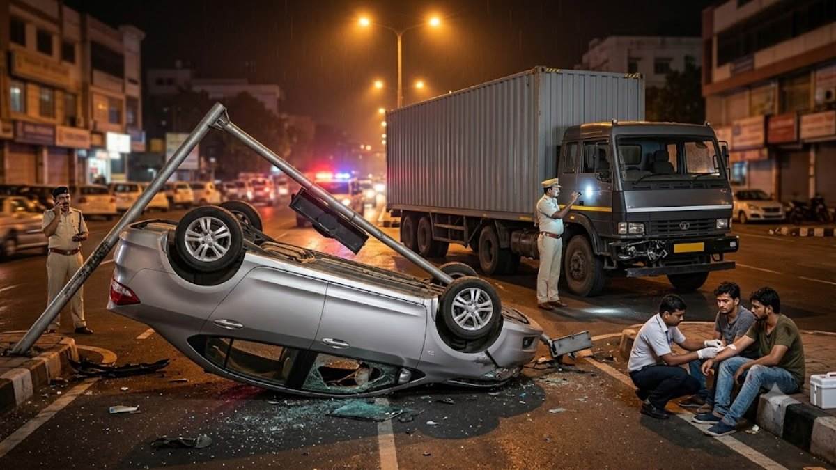 भोपाल के व्यापम चौराहे पर कार को टक्कर मार भागा ट्राला चालक, 10 घंटे लगा रहा जाम, 4 महीनों में 83 मौतों ने बढ़ाई चिंता