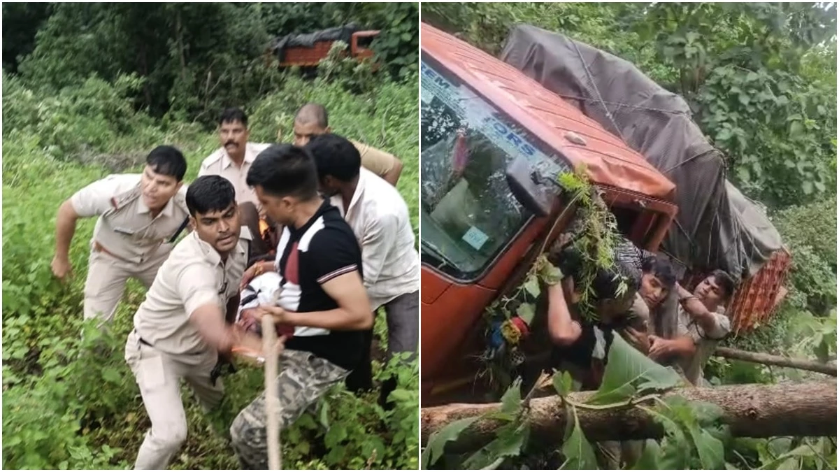 देवास में आष्टा-कन्नौद रोड पर 400 फीट गहरी खाई में गिरा मिनी ट्रक, दो लोग गंभीर घायल