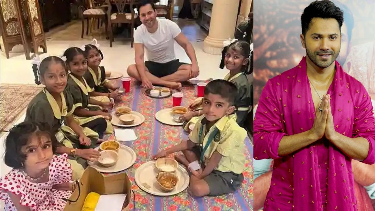 दुर्गा अष्टमी पर Varun Dhawan ने किया कन्या पूजन, कंजकों संग जमीन पर बैठकर खाया खाना; शेयर की तस्वीरें
