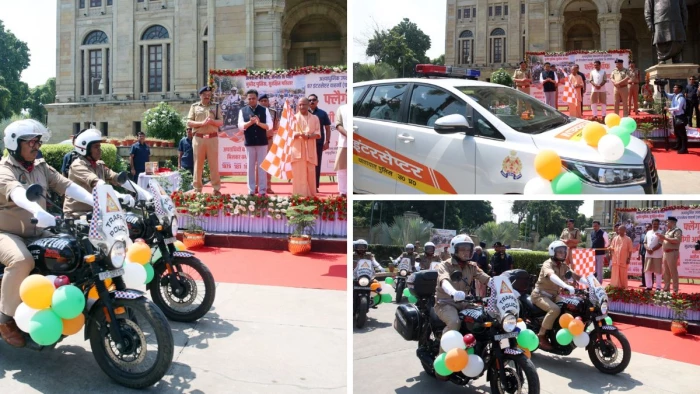 यूपी पुलिस के बेड़े में शामिल हुए 87 नए इंटरसेप्टर वाहन,सीएम योगी ने 25 चार पहिया और 62 दो पहिया वाहनों को हरी झंडी दिखाकर किया रवाना