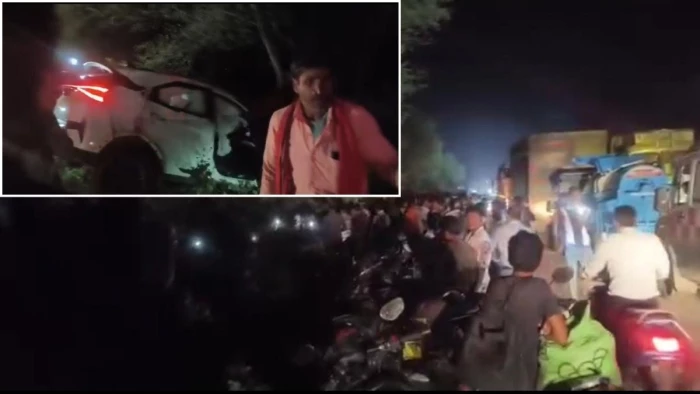 शहडोल में तेज रफ्तार कार ने बाइक को मारी टक्कर, परखच्चे उड़े; दोनों युवक सड़क पर दूर जा गिरे