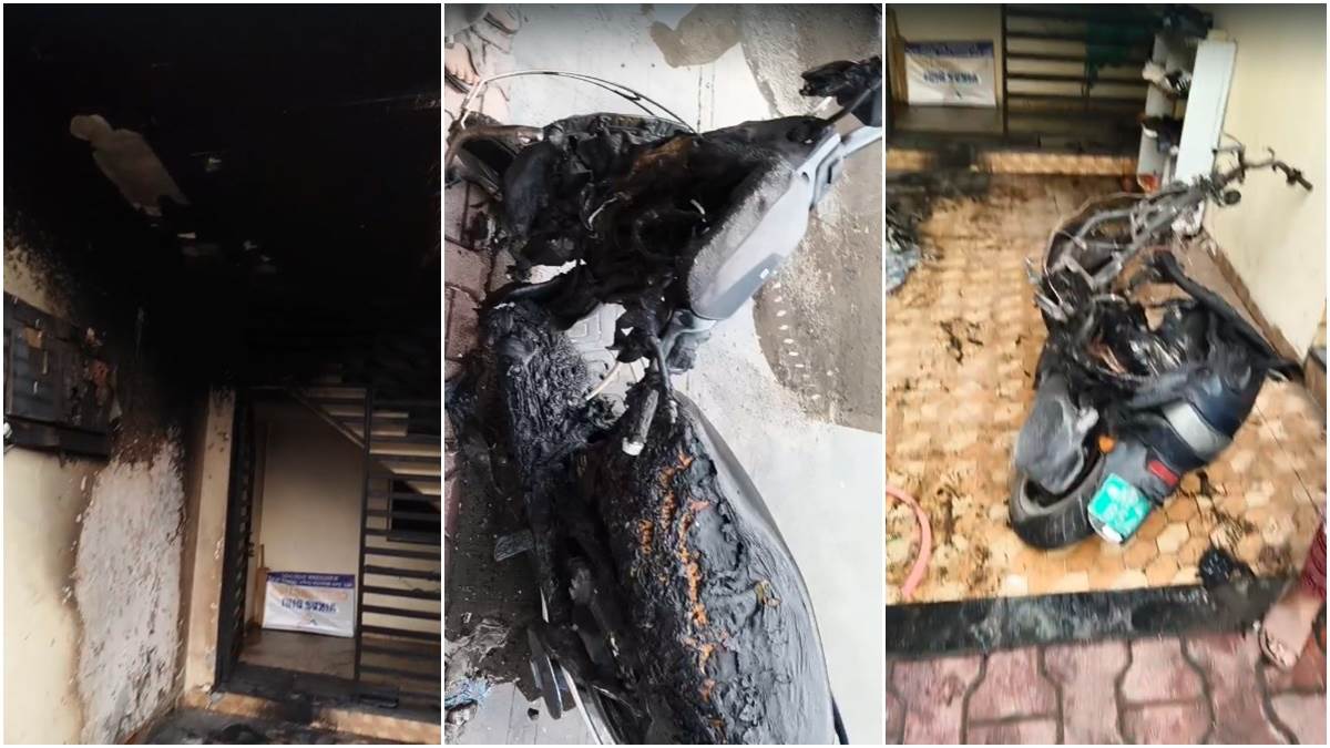 देवास में इलेक्ट्रिक स्कूटर में लगी आग, पास खड़ी दो गाड़‍ियां भी जलकर खाक