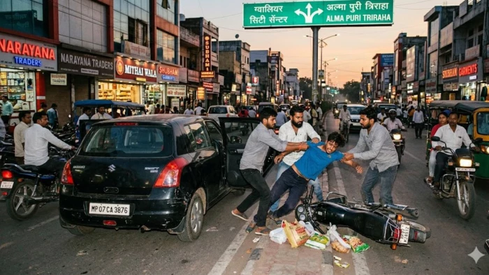 ग्वालियर में बदमाशों का उत्पात... युवक पर फेंकी जलती सिगरेट, फिर कार में डालकर पीटा, बचाने आए लोगों को भी मारा