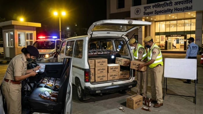 इंदौर के सुपर स्पेशिएलिटी अस्पताल की पार्किंग में कार से 144 लीटर अवैध देशी शराब जब्त, आरोपी फरार