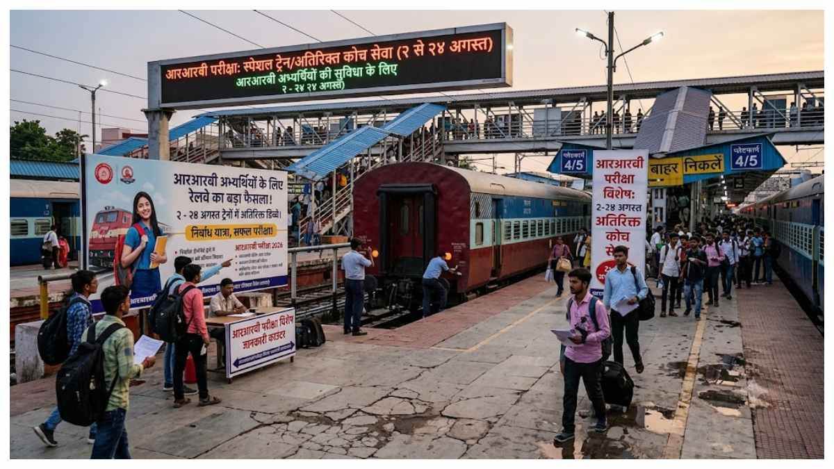 2 से 24 अगस्त तक ट्रेनों में लगेंगे एक्सट्रा डिब्बे! आरआरबी परीक्षा के लिए रेलवे का बड़ा फैसला