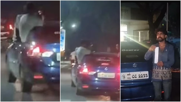 उज्जैन में चलती कार में लटककर स्टंट कर रहे युवकों का वीडियो वायरल, पुलिस ने लगाया 5 हजार रुपये का फाइन