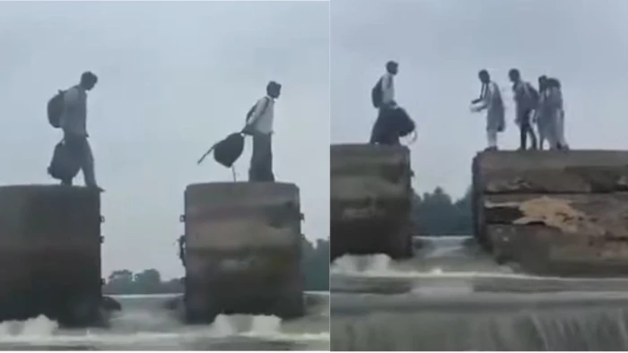 स्कूल का रास्ता 5 किमी दूर, लंबा रास्ता तय करने से बचने के लिए जान जोखिम में डाल विदिशा में बेतवा नदी के स्टाप डैम को पार कर बच्चे पहुंच रहे स्कूल