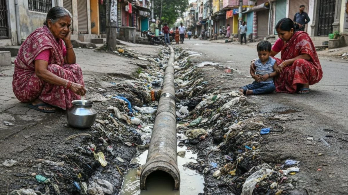 CG के इस जिले में नाली के अंदर पेयजल पाइपलाइन, लीकेज होने से घरों में पहुंच रहा दूषित पानी