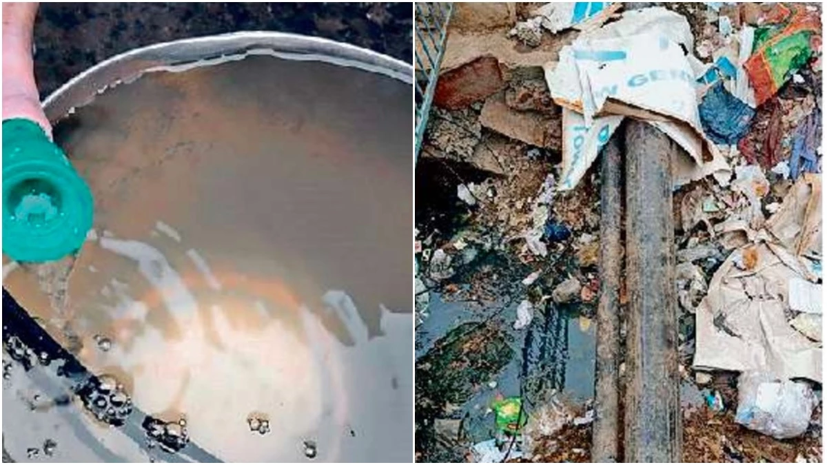 जबलपुर में नालों के बीच से गुजरती पाइपलाइन और मटमैला पानी दे रहा है गवाही