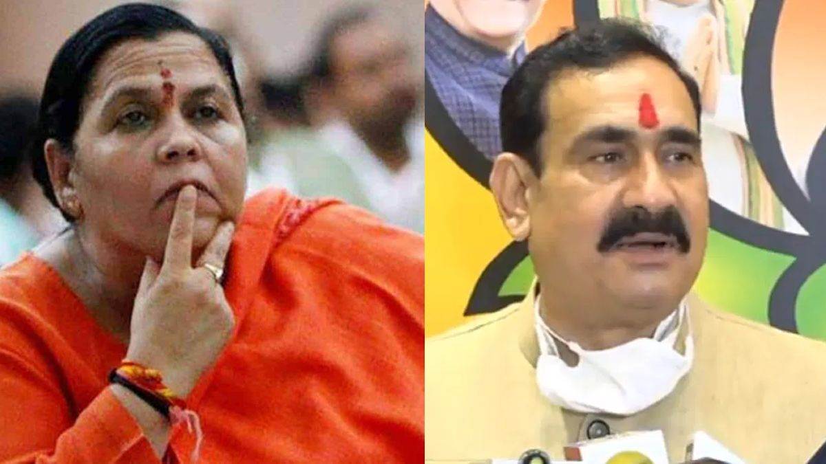 MP Politics: उमा भारती ने शराब की दुकान के सामने बांधी गाय, मंत्री नरोत्तम मिश्रा ने दी ये प्रतिक्रिया