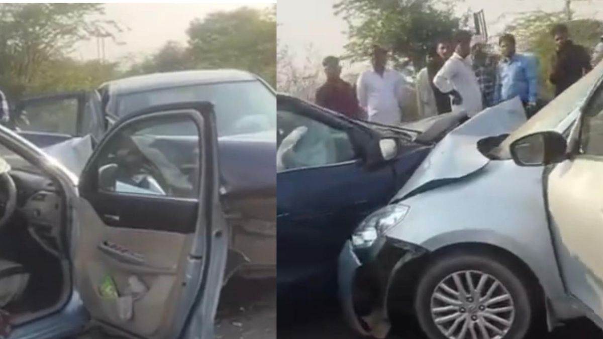 ग्वालियर के उटीला-हस्तिनापुर रोड पर आमने-सामने टकराई कार, महिला-बच्चे घायल, दो घंटे तक लगा जाम