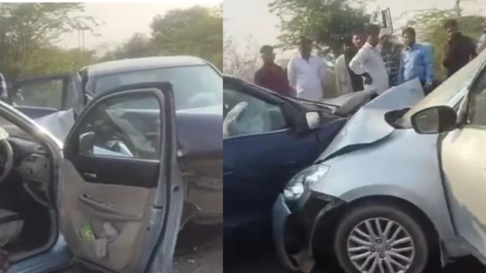 ग्वालियर के उटीला-हस्तिनापुर रोड पर आमने-सामने टकराई कार, महिला-बच्चे घायल, दो घंटे तक लगा जाम
