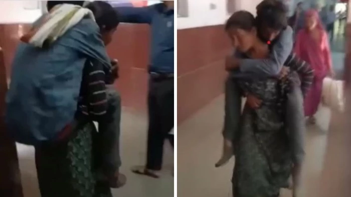 स्ट्रेचर न मिला तो कंधे पर दिव्यांग भाई को उठाकर वार्ड तक ले गई बहन, गुना के अस्पताल की लाचारी का वीडियो वायरल