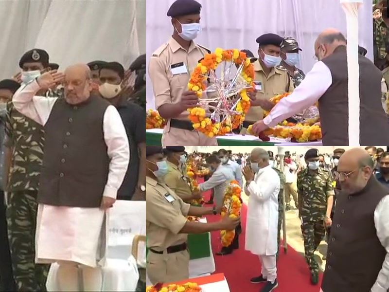 Bijapur Naxalite Attack Home Minister Amit Shah and CM Baghel arriving to pay tribute to the martyred soldiers