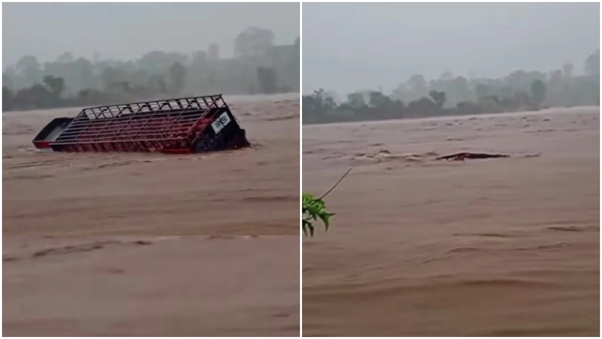 Truck Sink Viral Video: जबलपुर में गैस सिलेंडर से भरा ट्रक बाढ़ में बहा, 25 सिलेंडर बहकर किनारे पहुंचे