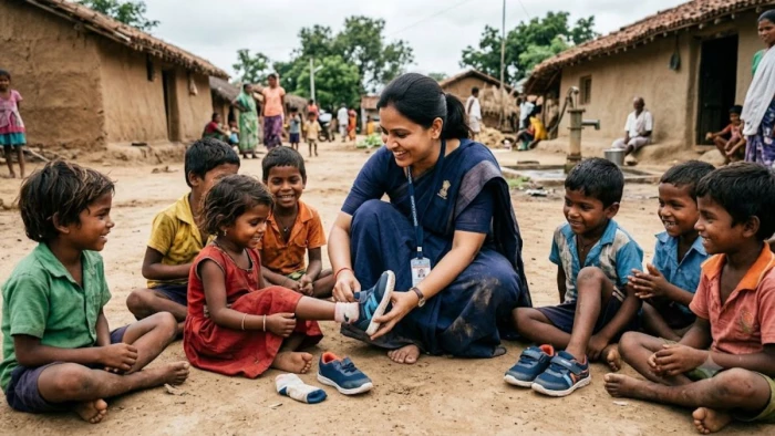 नंगे पैर आदिवासी बच्चों ने की कलेक्टर से गुजारिश, तो चलाया सोल ऑफ सोल अभियान, 200 बच्चों को वितरित किए जूते-मौजे