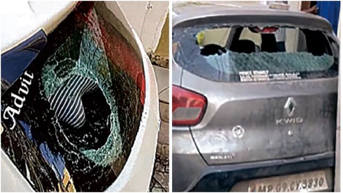 इंदौर के राजनगर में पुलिस चौकी के पास बदमाशों का उत्पात, गलियों में खड़ी कारों के कांच फोड़े