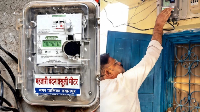 बिलासपुर में स्मार्ट बिजली मीटर पर 'महतारी वंदन वसूली मीटर' का स्टीकर, नगर पालिका के नाम के इस्तेमाल पर नया विवाद