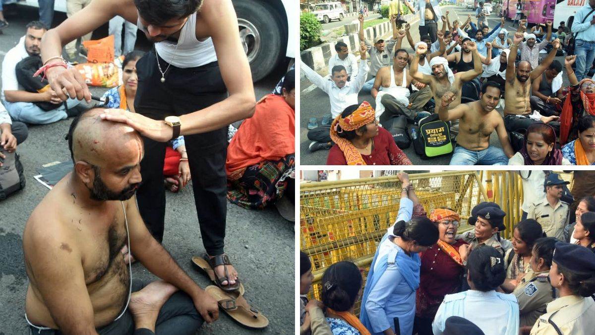 43 दिन से जारी आंदोलन, मुंडन कराकर सड़क पर उतरे अभ्यर्थी, भोपाल में CM हाउस घेराव की कोशिश, रोशनपुरा पर रोका