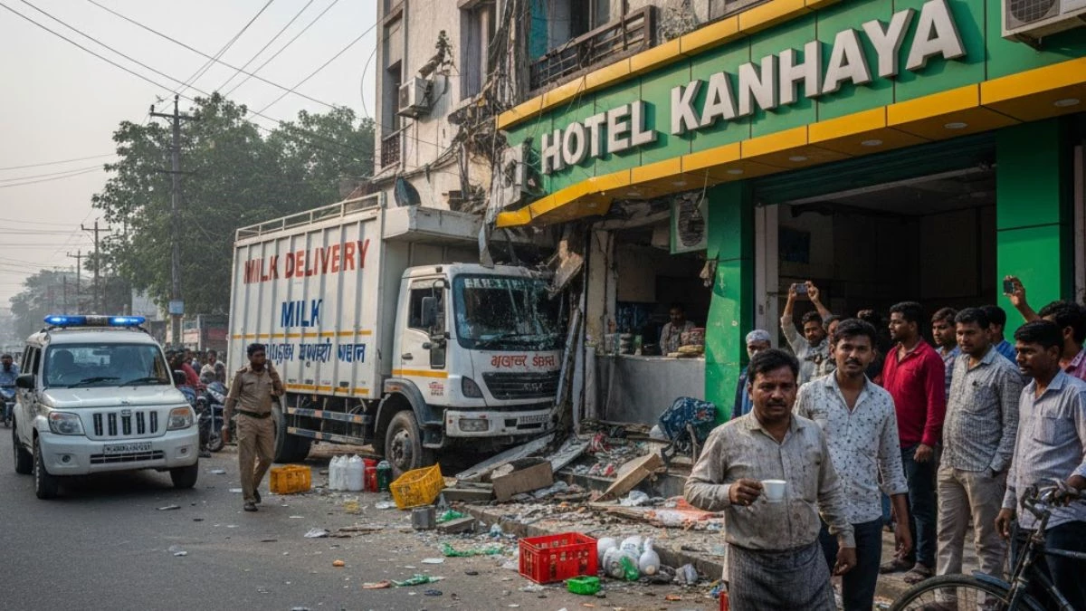 जबलपुर में दूध सप्लाई वाहन अनियंत्रित होकर होटल में घुसा, चाय पी रहे ग्राहक समेत दो घायल