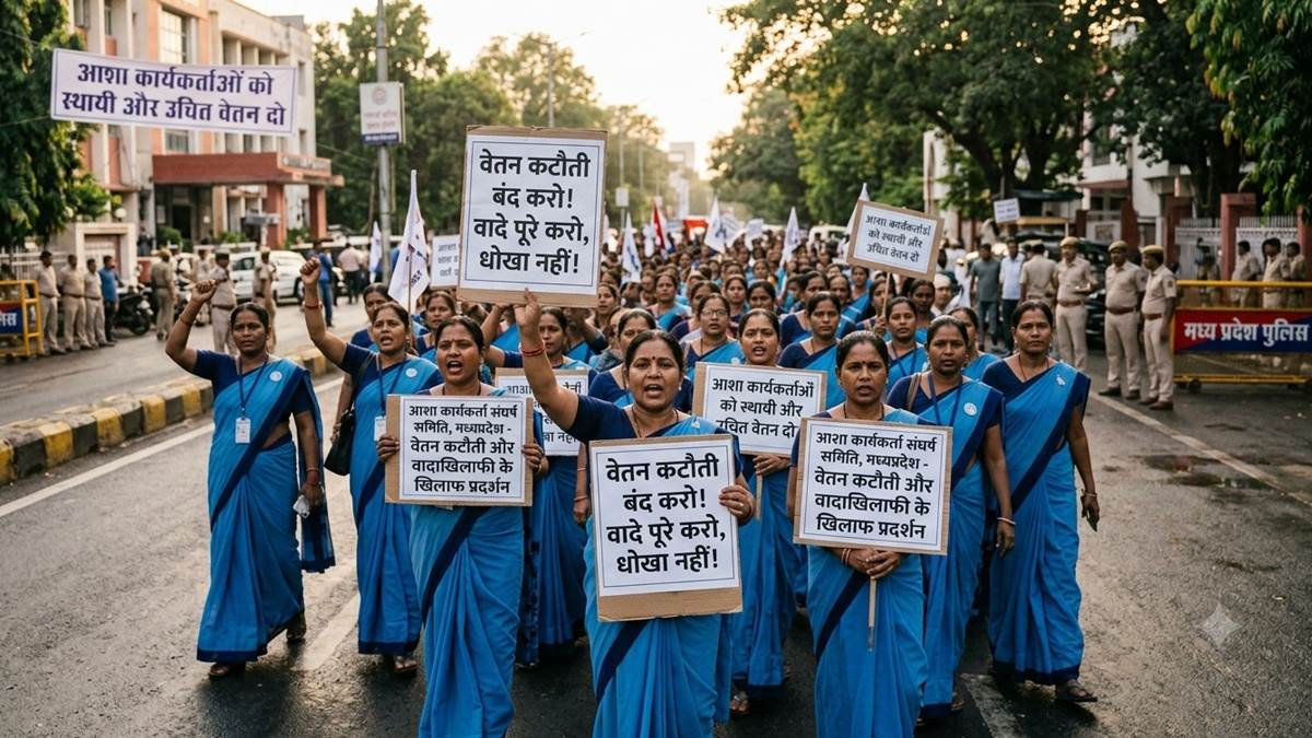 वेतन कटौती और वादाखिलाफी के खिलाफ भड़कीं आशा कार्यकर्ता, मध्यप्रदेश में प्रदर्शन