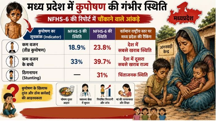NFHS-6 की डराने वाली रिपोर्ट: MP में घटने के बजाय बढ़ गया कुपोषण; महज 8 रुपये रोज में मिल रहा बच्चों को खाना
