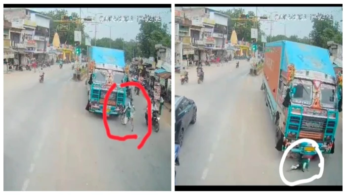 कंटेनर की चपेट में आने से बाल-बाल बची छात्रा: महासमुंद के बरौंडा चौक पर टला बड़ा हादसा