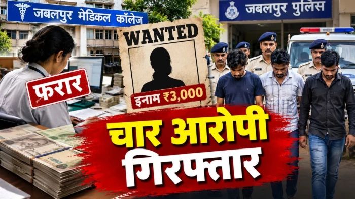 जबलपुर के मेडिकल काॅलेज की फरार कैशियर पर तीन हजार का इनाम, चार आरोपी गिरफ्तार