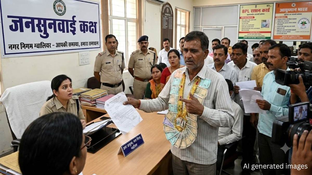 ग्वालियर: BPL कार्ड के लिए रिश्वत मांगने पर अनोखा प्रदर्शन, गले में नोटों की...