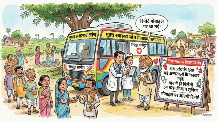 विश्व स्वास्थ्य दिवस : जांच के लिए बड़े अस्पतालों के नहीं लगाने होंगे चक्कर, रायपुर के गांवों में ही हो सकेगी 64 तरह की जांच, मोबाइल पर आएगी रिपोर्ट