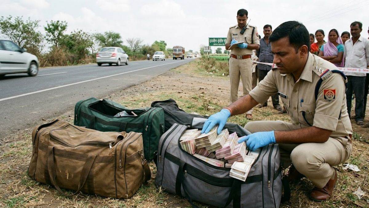 इंदौर में सड़क किनारे मिले गड्डियों से भरे तीन बैग, दो असली नोट के बीच निकले कागज