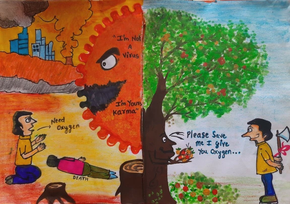 Jabalpur News : विद्यार्थियों ने चित्रों के माध्यम से दिया पर्यावरण संरक्षण  का संदेश - Students gave the message of environmental protection through  pictures