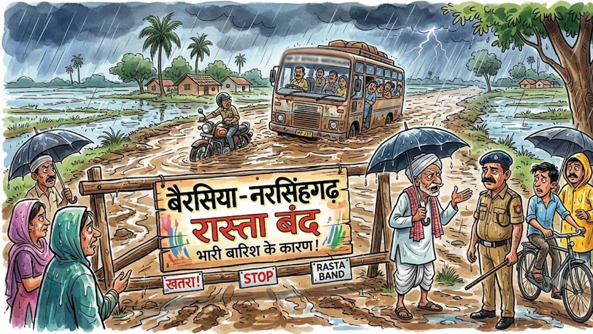 पार्वती नदी में आया उफान, बैरसिया-नरसिंहगढ़ को जोड़ने वाले अस्थायी रास्ते से गाड़‍ियों के निकलने पर लगा बैन