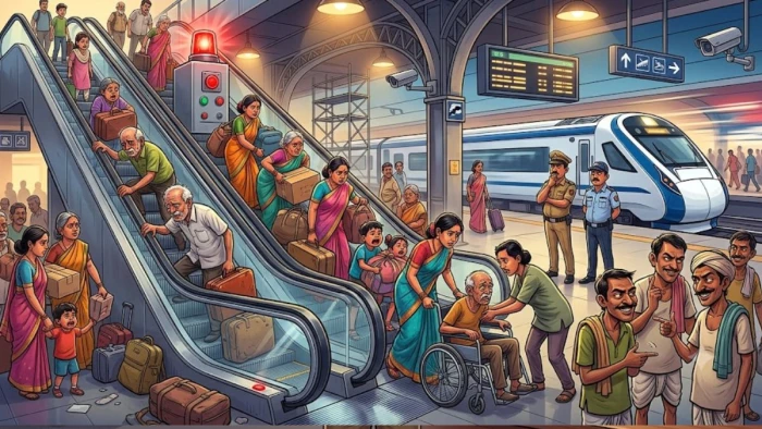 वंदे भारत और राजधानी एक्सप्रेस आते ही एस्केलेटर बंद, यात्रियों ने उठाए सवाल; संदेह में कुलियों की भूमिका