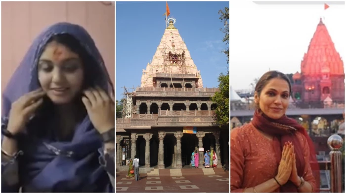 क्रिकेटर हरलीन देओल और एक्ट्रेस ईशा कोप्पिकर ने उज्जैन में किए महाकाल भस्मारती के दर्शन