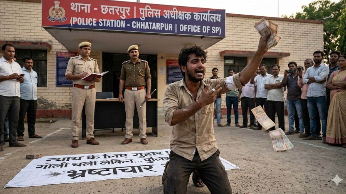 'साहब! मुझ पर गोली चली लेकिन पुलिस ने रिश्वत ले ली', छतरपुर में न्याय के लिए थाने के सामने निर्वस्त्र हुआ युवक
