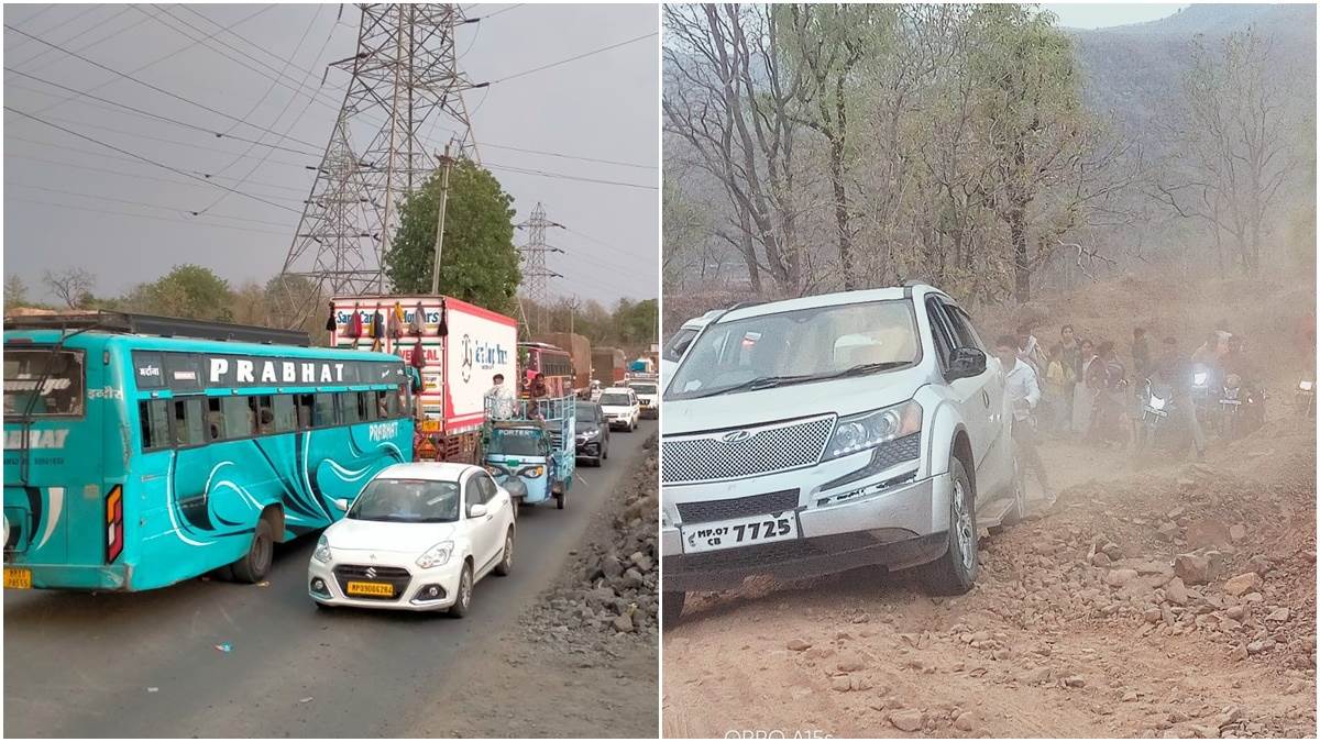 इंदौर-खंडवा रोड पर भेरूघाट में आठ घंटे का जाम, 11 किमी तक फंसी रही कारें और ट्रक