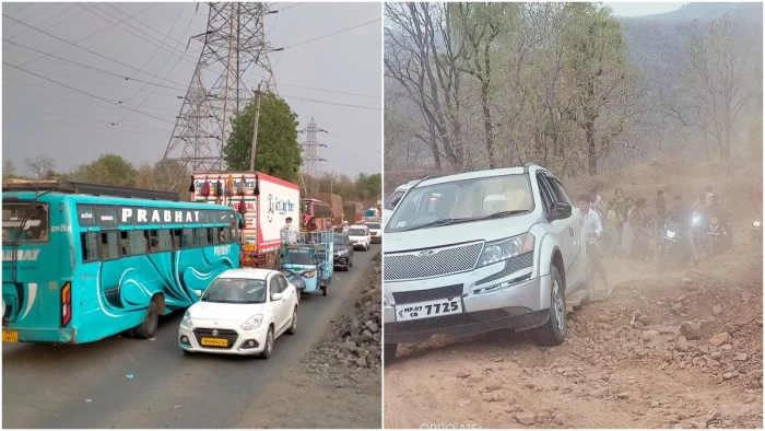 इंदौर-खंडवा रोड पर भेरूघाट में आठ घंटे का जाम, 11 किमी तक फंसी रही कारें और ट्रक