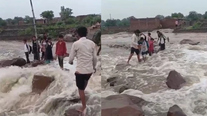 विदिशा के बाद मैहर से चिंताजनक तस्वीर, चट्टानों पर संभालकर पैर रखकर स्कूल जाते हैं बच्चे