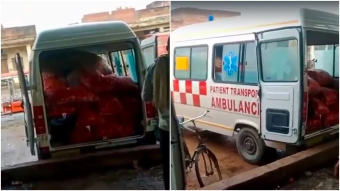 मुरैना में मरीजों की जगह एंबुलेंस में ढोई जा रही प्याज, सोशल मीडिया पर वायरल हुआ वीडियो