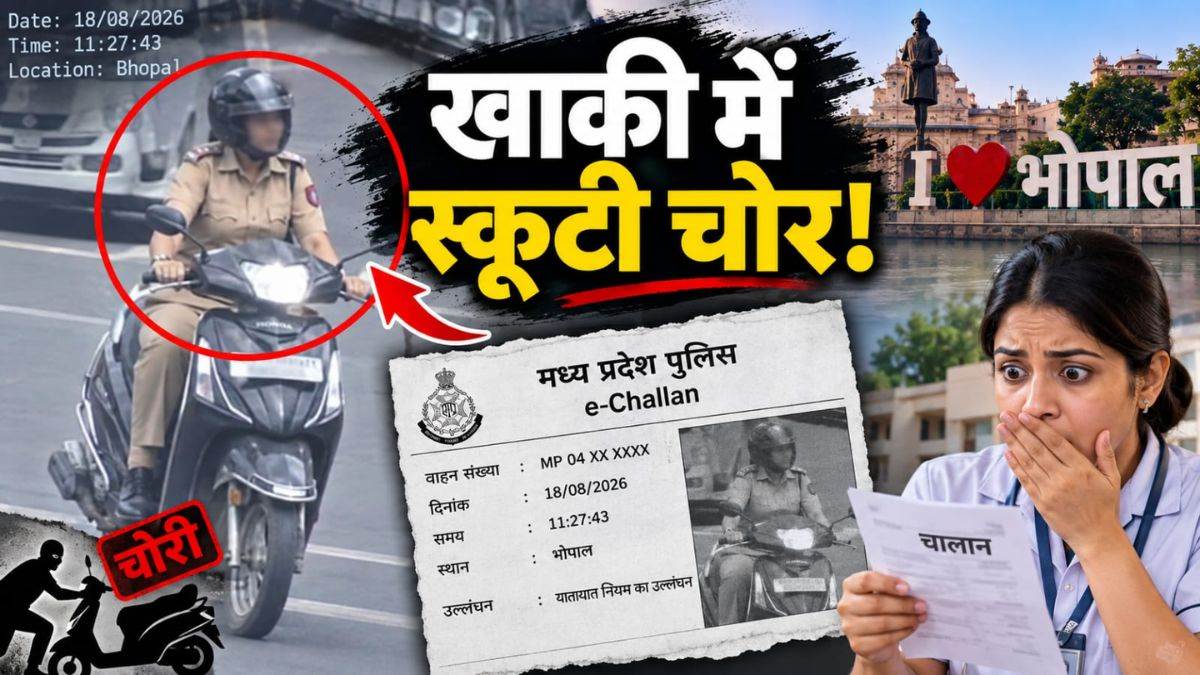 भोपाल में अजब चोरी! नर्सिंग ऑफिसर की स्कूटी हुई चोर, 10 दिन बाद आए चालान में खाकी वर्दी में स्कूटी चलाते दिखी महिला