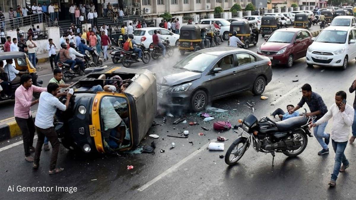 ग्वालियर: SP ऑफिस के सामने बेकाबू कार ने कई वाहनों को मारी टक्कर, ऑटो पलटा, 3 घायल