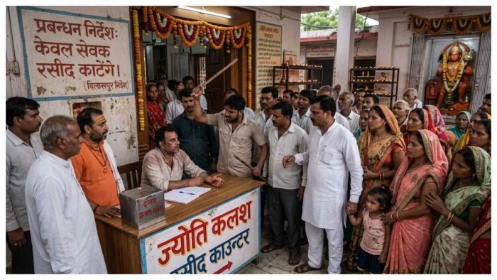 रतनपुर में मंदिर के अंदर गुंडागर्दी: नवरात्रि में रसीद काटने को लेकर सेवक से डंडे से मारपीट, जान से मारने की धमकी