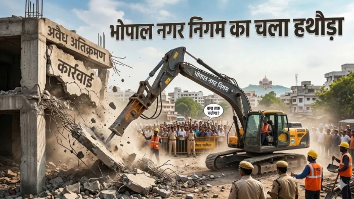 भोपाल नगर निगम का चला हथौड़ा, कोलार से करोंद तक हटाए अवैध शेड और रैंप, सड़क पर खड़े वाहन भी जब्त