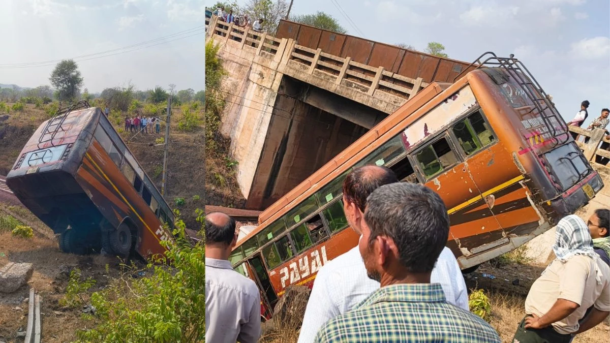 बालोद में रेलवे ट्रैक के पास खाई में गिरी बस, बाल-बाल बचे यात्री